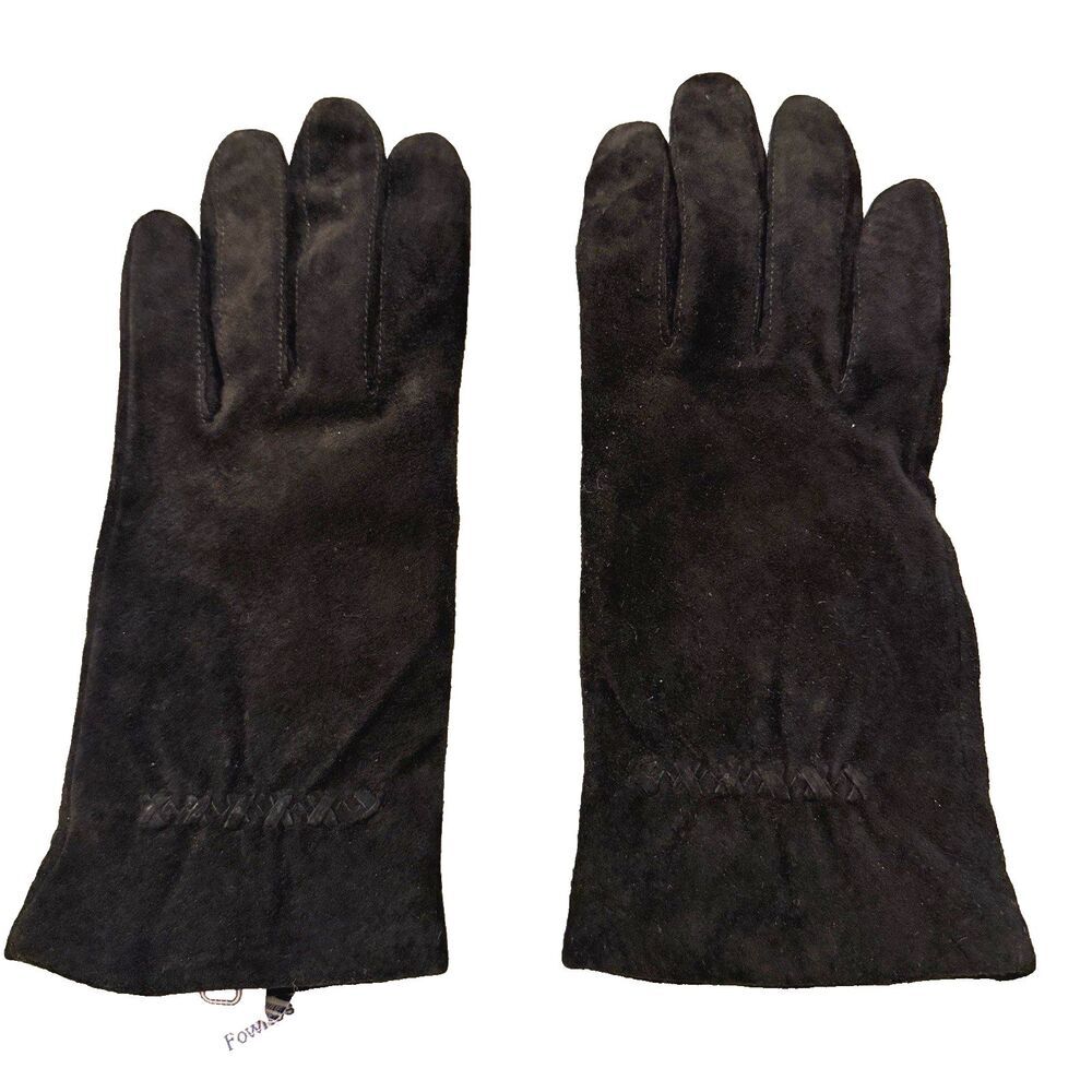 Fownes Suede Black Gloves Wrist Vintage XL Unisex Lined Classic